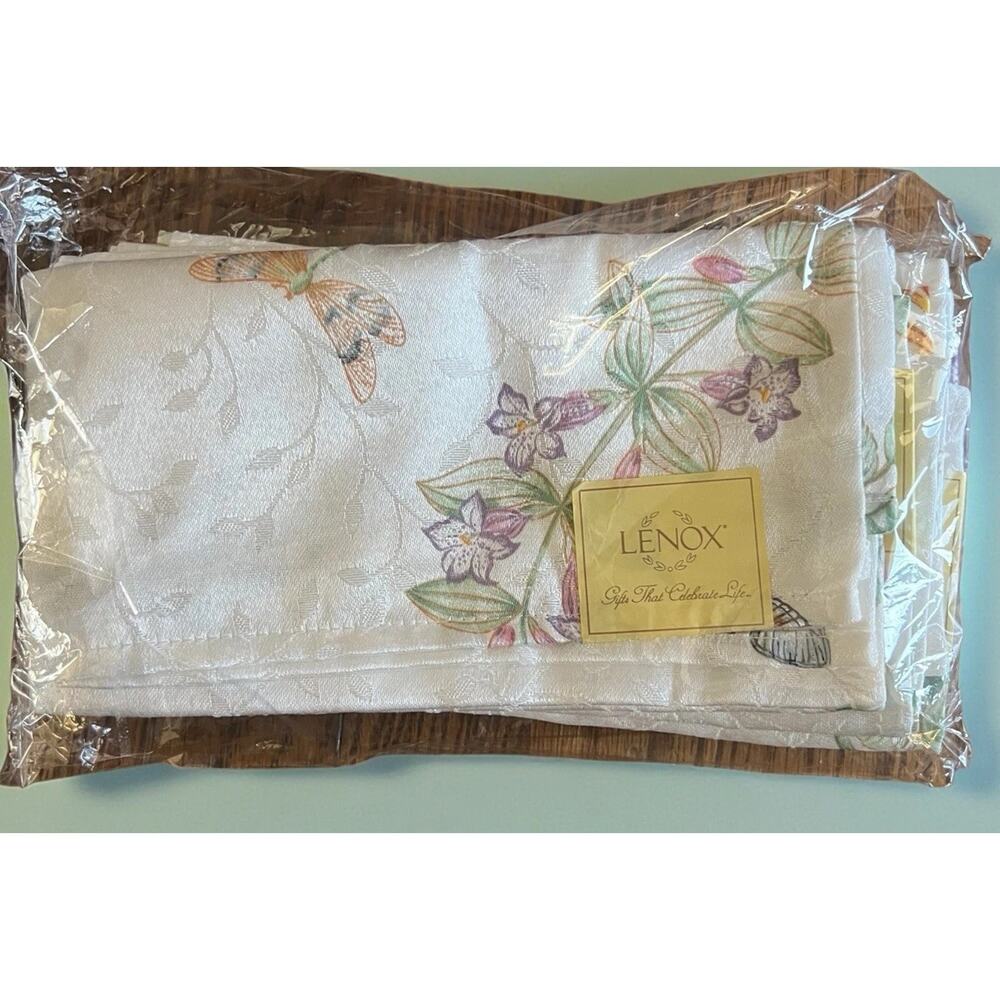 Lenox Butterfly Meadow Set Of 4 Cloth Napkins 19" X 19" New With Tags Off White